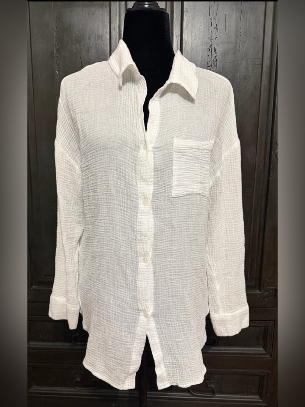 Shade shore Button down crinkle gauze Long sleeve White blouse - Size Small